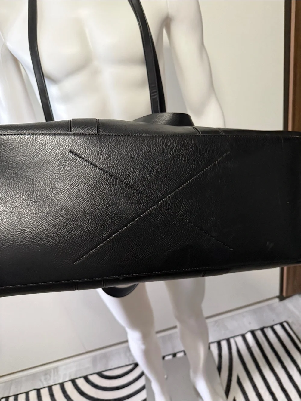 Zara Black Leather Duffel Bag with Removable Strap